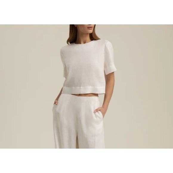Favorite Daughter Women Top Small Easy Breezy 100% Linen Crop Keyhole - Picture 1 of 14